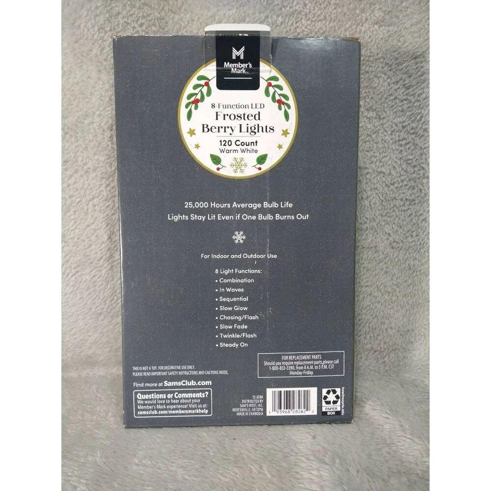 Members Mark Lights Warm White 8 Function LED Frosted Berry 120 Count
